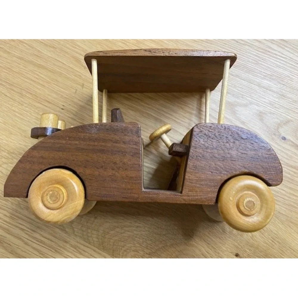 Arnold McLean Handcrafted Wooden Golf Cart Model‎ Brown Excellent Signed Art